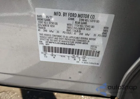 2021 Ford Edge Sel из США, поврежденный, VIN 2FMPK3J93MBA24591